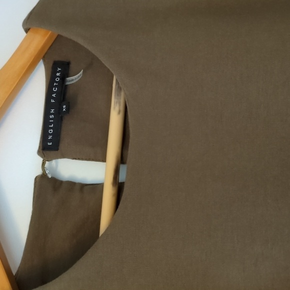 English Factory Olive green Preppy Puffy Sleeves Mini dress Side Pockets Size XS - Picture 9 of 13